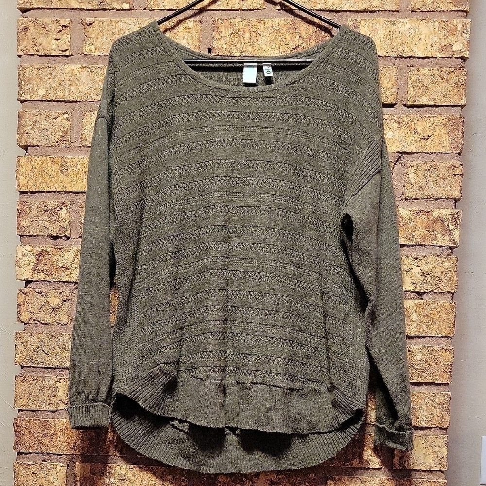 Aventura Organic Cotton Textured Knit Sweater Olive Green Size Large